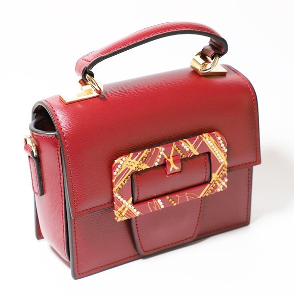 Handbag - Genuine Red Leather - Excellent Quality Rinestones by Patricia Adelson - Picture 3 of 4